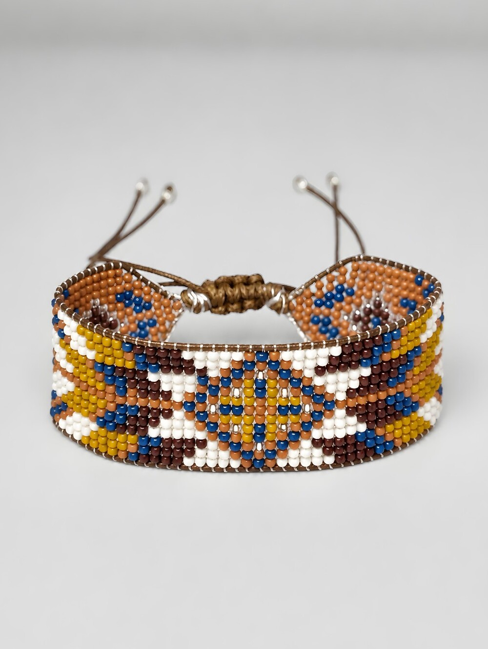 Handmade Geo Southwestern Beaded Bracelet Bohemian Jewelry Brown Blue